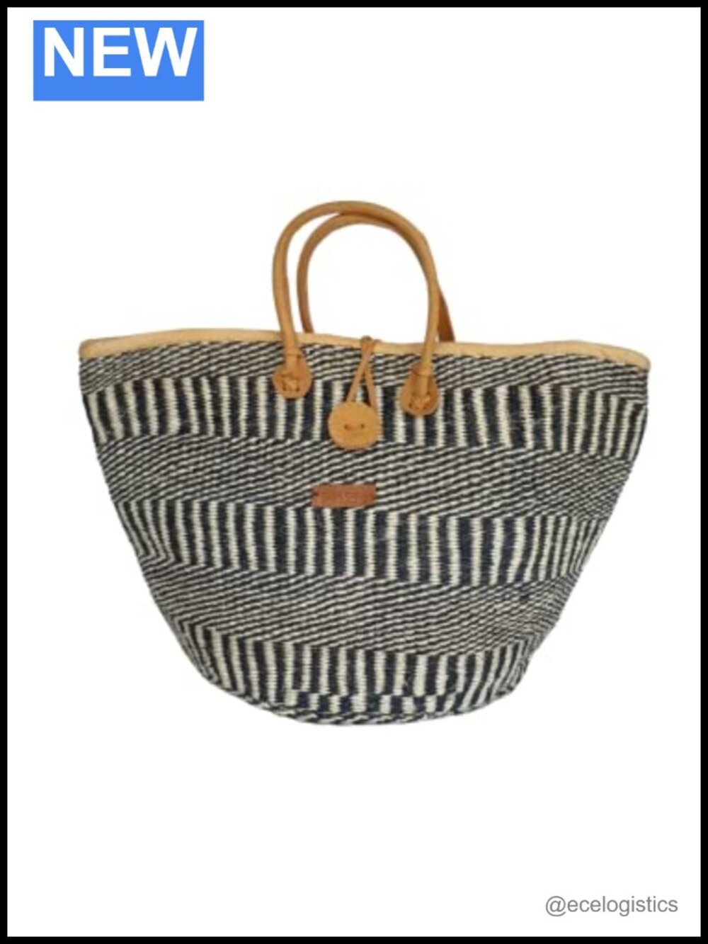 Handwoven Sisal Tote Bag with Leather Handles, Large Straw Shoulder Purse,